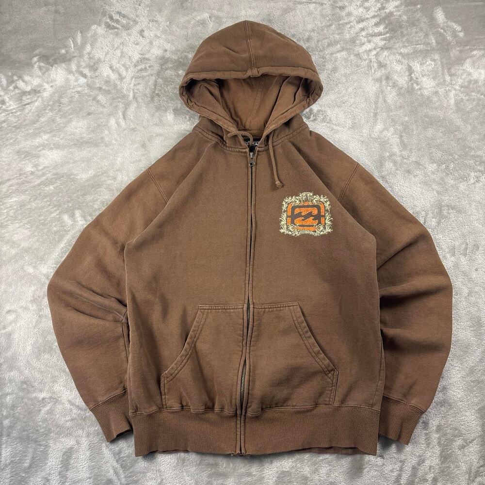 Vintage Y2K Billabong Women’s M Brown Full Zip Hoodie Surf Graphic Jacket